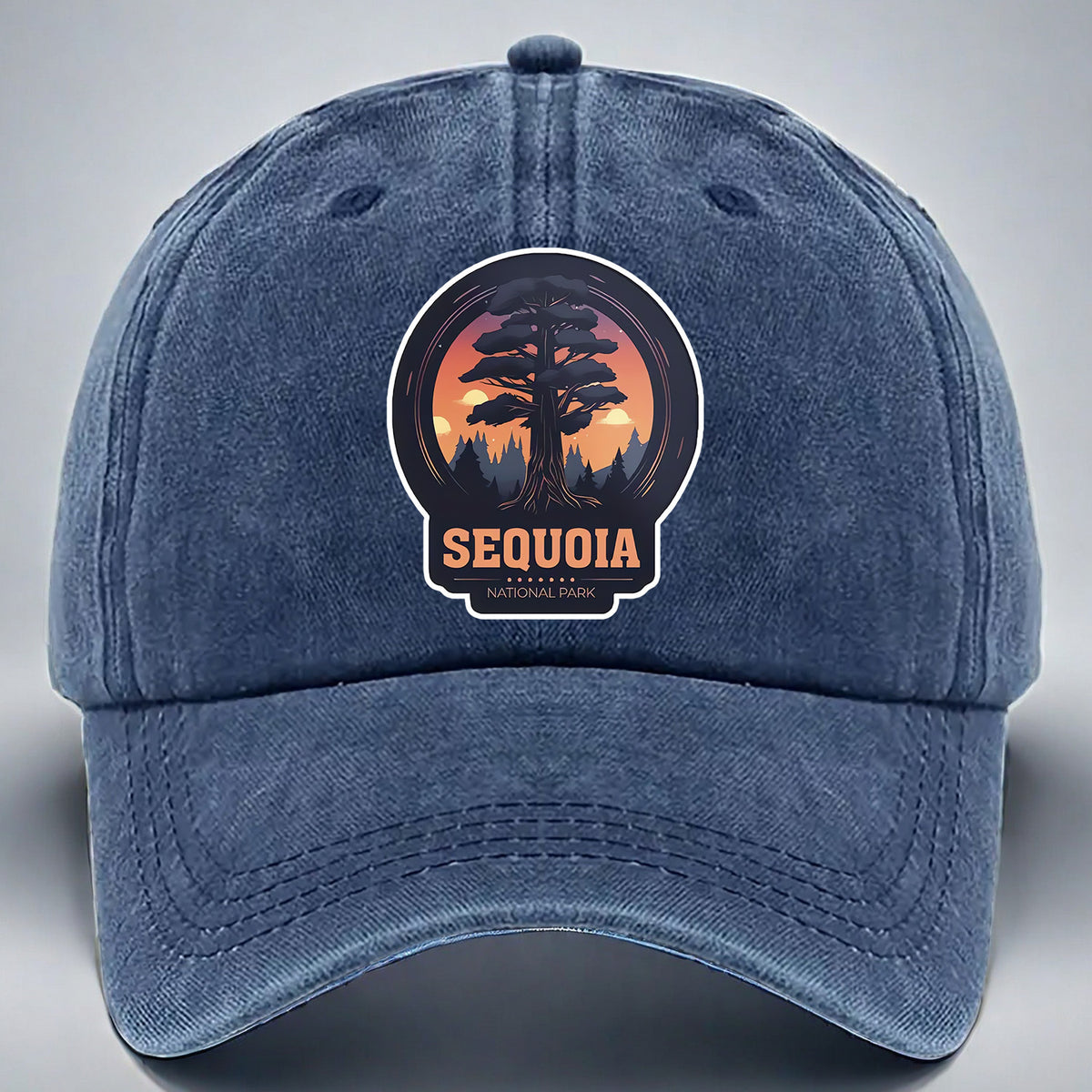 A Sequoia National Park-themed Baseball Cap with Fun Printed Patterns, Available in Multiple Colors and with Adjustable Size, Made of Washed Fabric