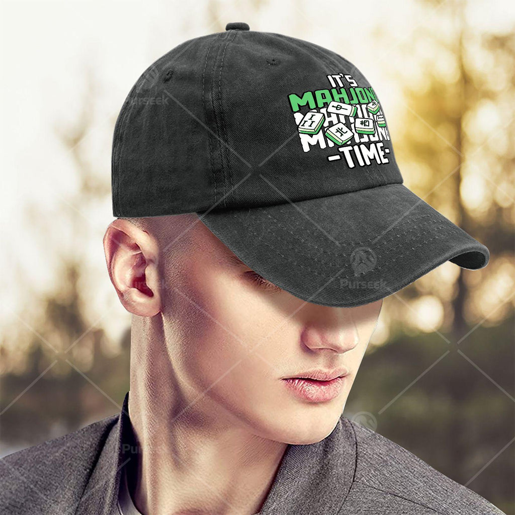 It'S Time for Mahjong, a Tile Game Player, Unisex Soft Washed Baseball