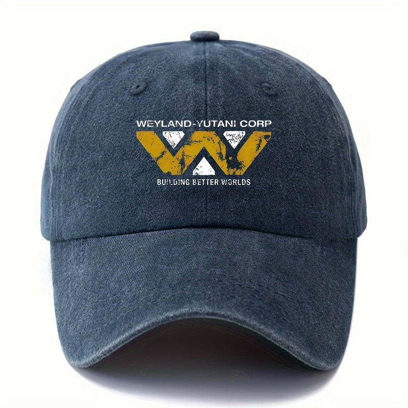 A Versatile Unisex Baseball Cap Featuring a Printed 'WEYLAND-YUTANI CORP' Design, This Classic Retro Hat Is Lightweight with a Curved Brim, Perfect for Outdoor Activities Like Vacations, Camping, And Other Casual Events