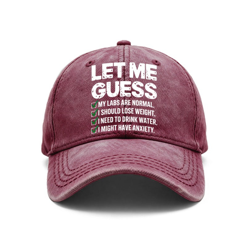 1 Vintage Washed Unisex Baseball Cap, with a Humorous Message: "I Guess My Lab Results Are Normal, I Should Probably Drink Some Water, I Might Have Anxiety, " Adjustable, Suitable for Outdoor Activities and Casual Wear, a Gift for Boyfriend