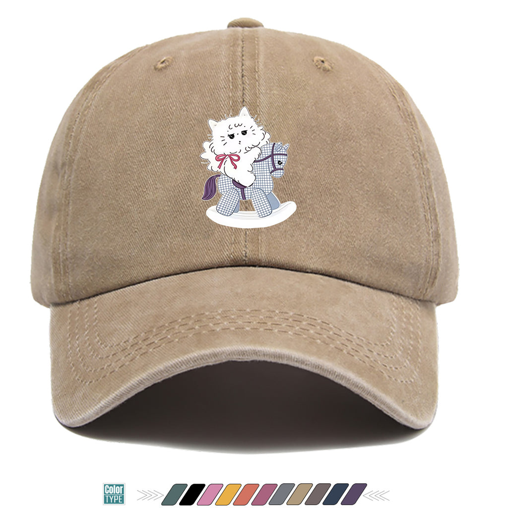 1pc Cartoon Cat Riding a Wooden Horse Printed Baseball Cap, Cute and Adorable Sun Hat, Stylish, , and Beautiful, Unisex Adjustable Baseball Cap, Daily Casual Hat, Family Outing Hat, Suitable for Shopping, Picnics, Amusement Parks, Parties