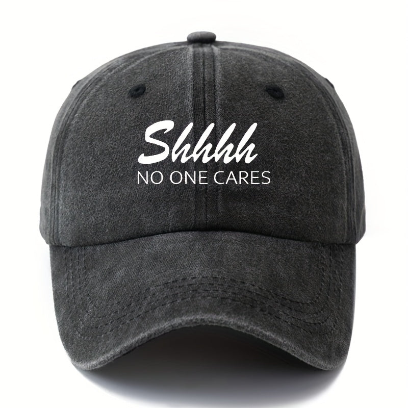MAKEFGE "Shhhh NO ONE CARES" Funny Trucker Cap for Men & Women - Adjustable Lightweight Baseball Hat with 6-Panel Design, Breathable Suitable for Outdoor, Casual, Driving, - Unisex Adult Hat in 4 Colors (Black/Dark Gray/Beige/Pink)