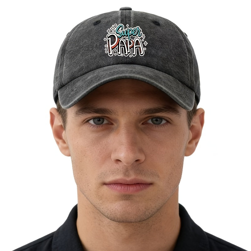 Unisex, Fashionable And Versatile Printed Supei PAPA Baseball Cap, Classic Retro Washed Outdoor Lightweight Curved Brim Cap, Suitable for Outdoor Vacations, Travel, Camping, And Other Casual Occasions, Hip-Hop Cap for Holiday Parties