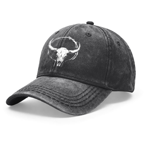 1pc Bull Skull Print Baseball for Men & Women - Vintage Washed Grunge Style Adjustable Unisex Hat with Bull Skull Graphic, Outdoor Casual Wear Suitable for Gifts, Bull Design