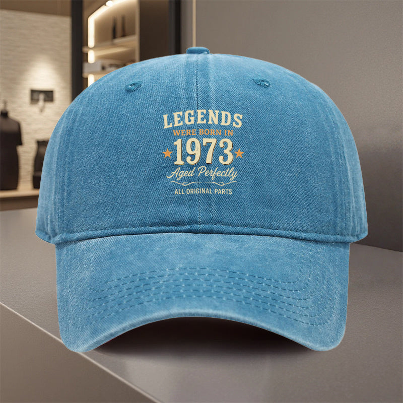 1pc, Adjustable Baseball Cap with "Legends Were Born in 1973 Aged Perfectly All Original Parts Vintage Legend" Design, Fiber Lightweight Printed Craft, Suitable for Outdoor Sports And Camping Enthusiasts, Trendy Couple Hat, Golf Cap, Trucker Hat
