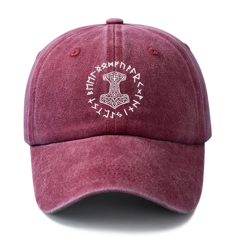 Unisex Fashionable All-Match Printed Thor'S Hammer Baseball Cap, Classic Retro Washed Outdoor Lightweight Curved Brim Hat, Trucker Style Baseball Cap, Suitable for Outdoor Vacation Travel Camping And Casual Occasions, Holiday Party Hip-Hop Hat