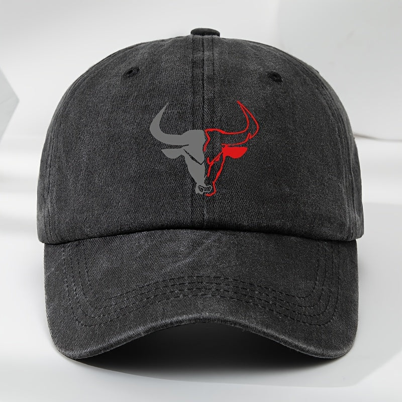 MAKEFGE Vintage Washed Bull Head Baseball Cap - Soft Top, Sweat Absorbent, Breathable, Hat for Outdoor Sports & Casual Wear, Casual Hat | Funky Fashion Accessory | Polyester Fiber Cap