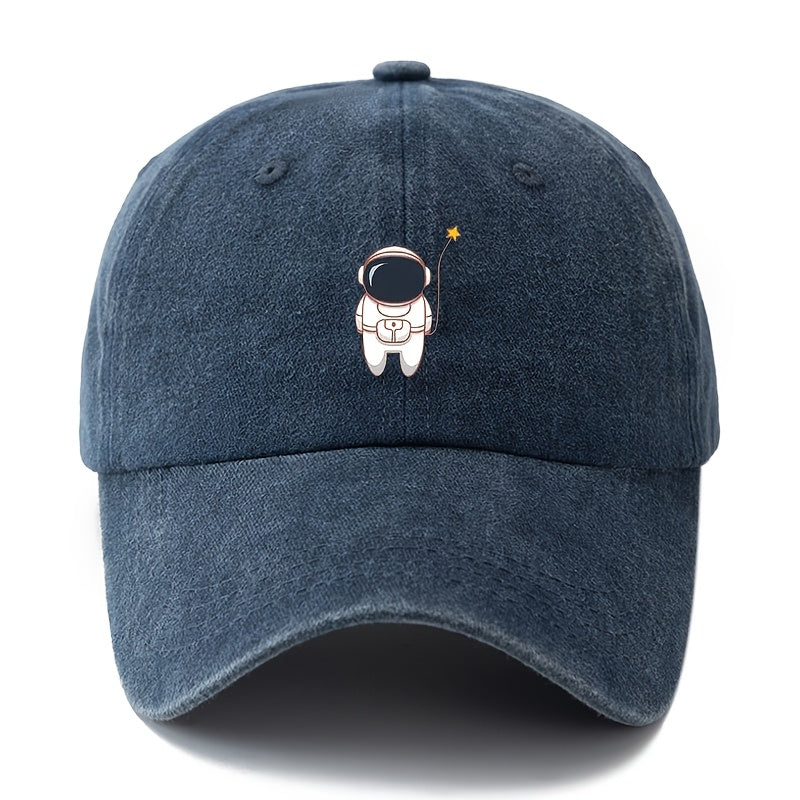 Unisex, Fashionable And Versatile Astronaut Print Baseball Cap, Classic Retro Washed Outdoor Lightweight Curved Brim Cap, Trucker Baseball Cap, Suitable for Outdoor Vacations, Travel, Camping, And Other Leisure Occasions