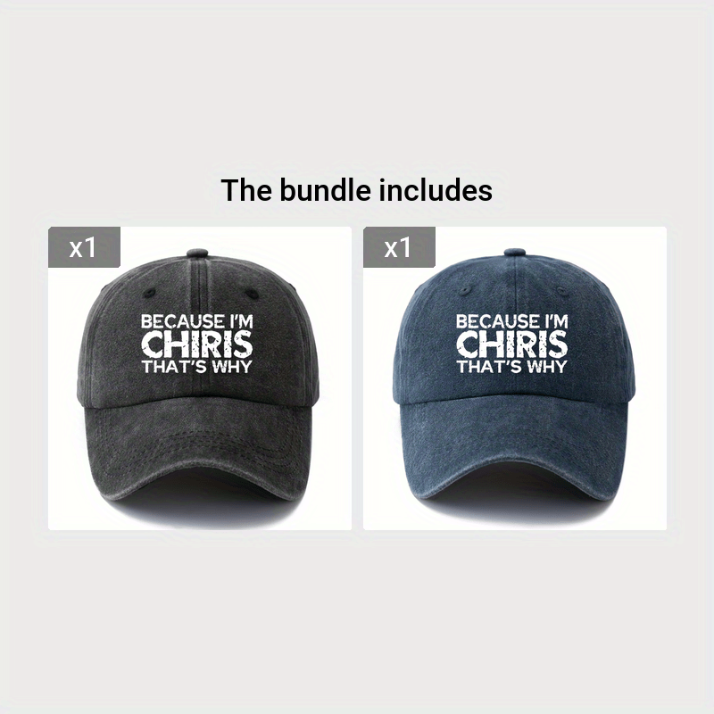 MAKEFGE "Because I'm Chris, That's All" Baseball Cap - Snapback Washed Polyester Sun Hat Suitable for Outdoor, Parades, Festivals, Casual Wear | All- Cap with Iconic Text, Available in Black, Tan, Navy, Dark Gray