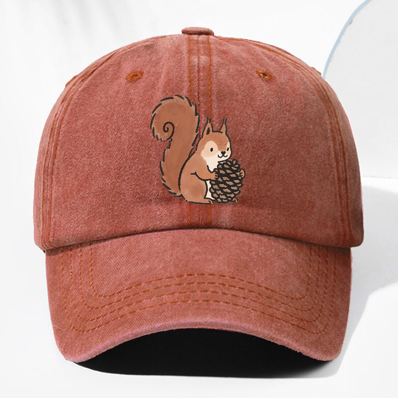 Unisex Squirrel Print Washed Vintage Baseball Cap, Fashionable Sun Outdoor Hat for Men and Women, Adjustable Trucker Hat Suitable for All Seasons and Daily Wear