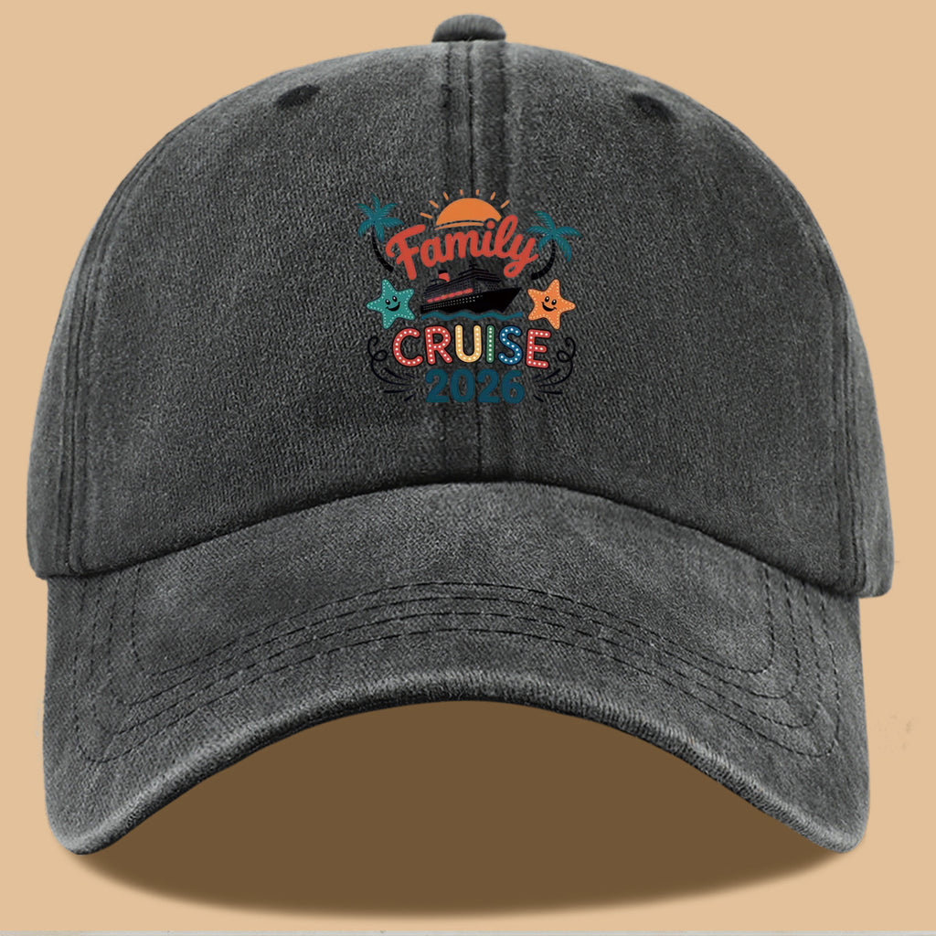 1pc "Family Mail Steamer 2025.98inch" Themed Printed Baseball Cap, Fun Cartoon Mail Steamer Ship, Stars, Palm Trees, Sunset Pattern, Fashionable Casual Sun Hat, Unisex, Adjustable Size, Dad's Fishing Hat, Mom's Vacation Hat, Suitable for Family