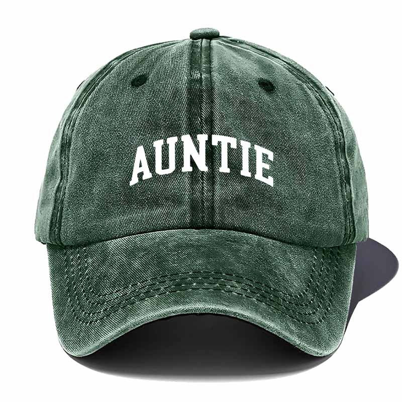 White "AUNTIE" Printed Collegiate Baseball Cap - Lettering for Teacher Gifts, Back-to- & Graduation, Comfortable Casual Hat with Auntie, Hand Washable for Daily Wear & Special Events