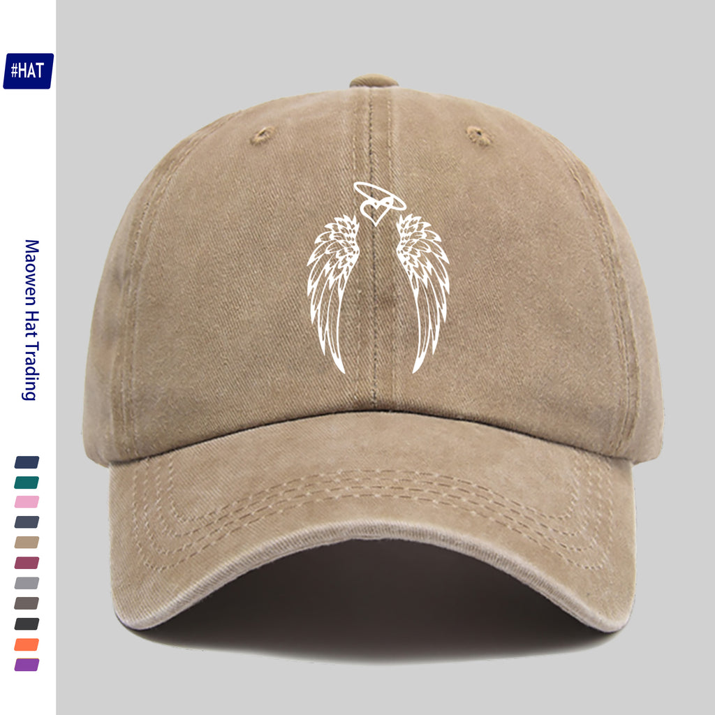 1pc Vintage Washed Distressed Duckbill Trucker Hat - Unisex Adjustable Buckle Baseball Cap with Wing Print, Lightweight Suitable for Outdoor Fishing, Hunting, Cycling, Suitable for Men & Women, Machine Washable Design, Winged Cap for Vacations