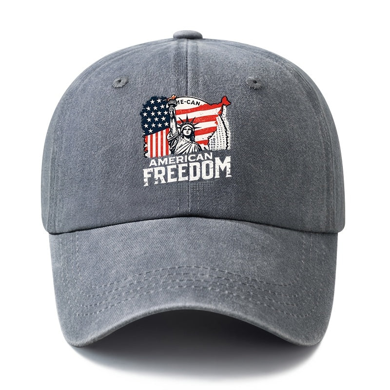 A Unisex Fashionable and Versatile Printed FREEDOM Statue of Liberty Baseball Cap, Classic Vintage Washed Outdoor Lightweight Curved-brim Hat, Trucker Baseball Cap, Suitable for Outdoor Vacations, Travel, Camping, and Other Casual Occasions