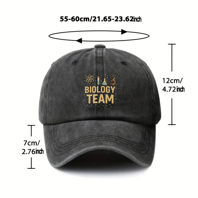1pc, Adjustable Baseball Cap Featuring the "BIOLOGY TEAM" Design. Made of Lightweight Polyester with Printed Details, It's Suitable for Outdoor Sports and Camping Enthusiasts, as Well as Scientists, Biologists, Teachers, Students, Researchers.