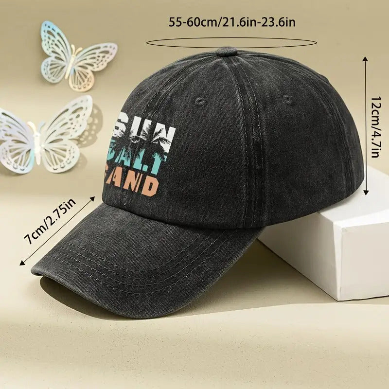 Newly Designed Washed Baseball Cap for Women Featuring a Vintage Coconut Tree Print, Perfect for Outdoor Events, Parties, And Hip Hop Style