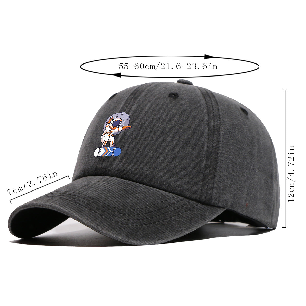 1pc Astronaut Skateboard Print Baseball Cap, Trendy Individual Sun Hat, Fashionable Cool Breathable Unisex Duckbill Cap, Adjustable Size Street Hip-Hop Hat, Outdoor Travel Sunshade Hat Suitable for Skateboarding, Street Dance, Camping