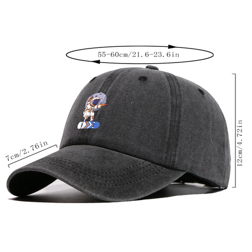 1pc Astronaut Skateboard Print Baseball Cap, Trendy Individual Sun Hat, Fashionable Cool Breathable Unisex Duckbill Cap, Adjustable Size Street Hip-Hop Hat, Outdoor Travel Sunshade Hat Suitable for Skateboarding, Street Dance, Camping