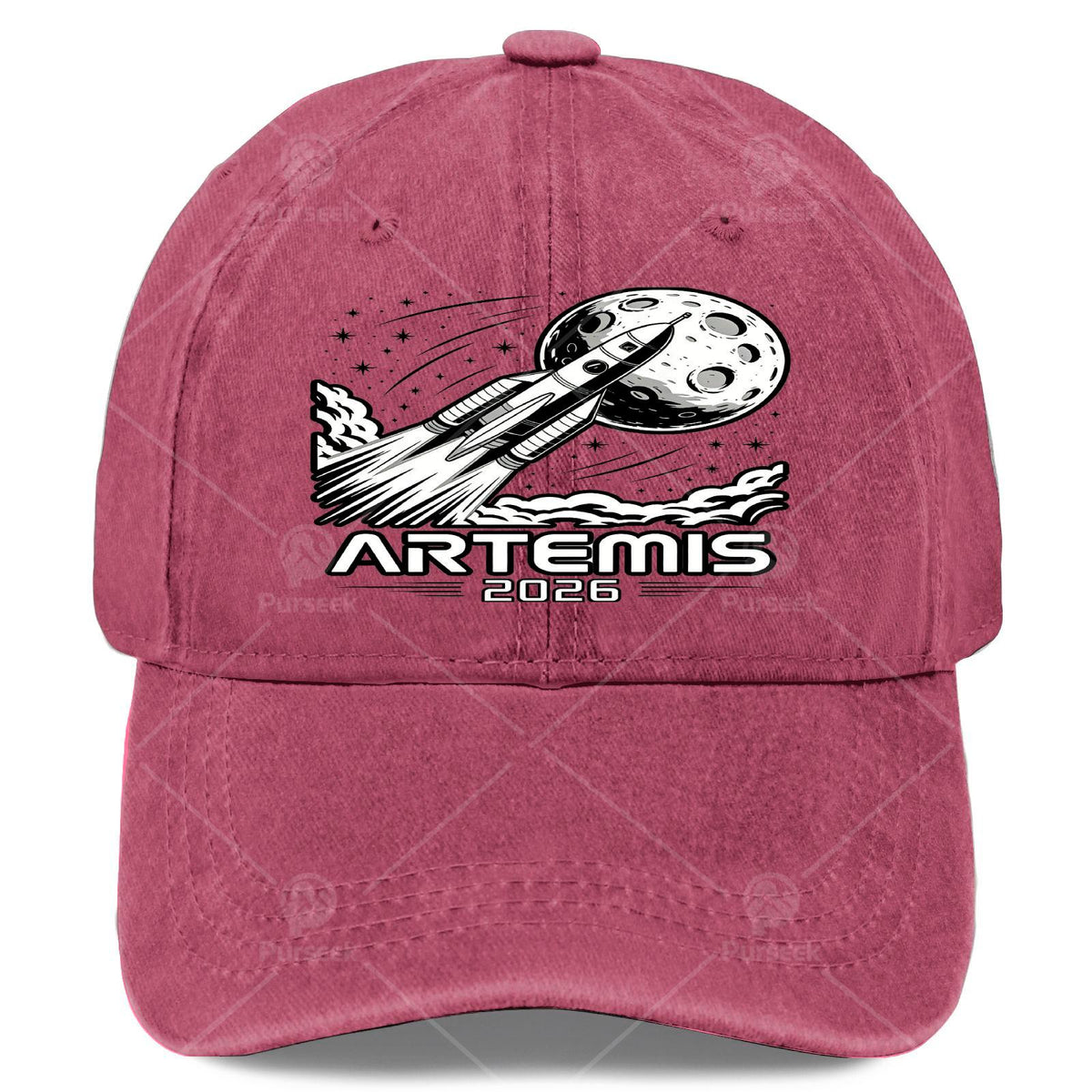 Artemis Launch to The Moon Retro Washed Distressed Baseball Cap - Unisex Full-Body Print with Artemis & Space, Lightweight Round Top Suitable for Christmas, 4th of, Events, Casual Wear, Hand Washable Vintage Hat