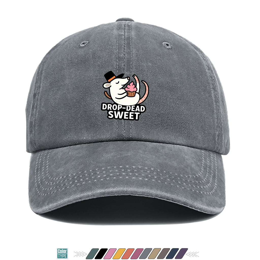 1pc 1pcs "DROP-DEAD SWEET" Mouse Top Hat & Cupcake Print Cap - Adjustable Unisex Baseball Hat Suitable for Parties, Travel, Daily Wear - Cute, Themed Outfits, Street Style for Men & Women (Powder Cream Cupcake)