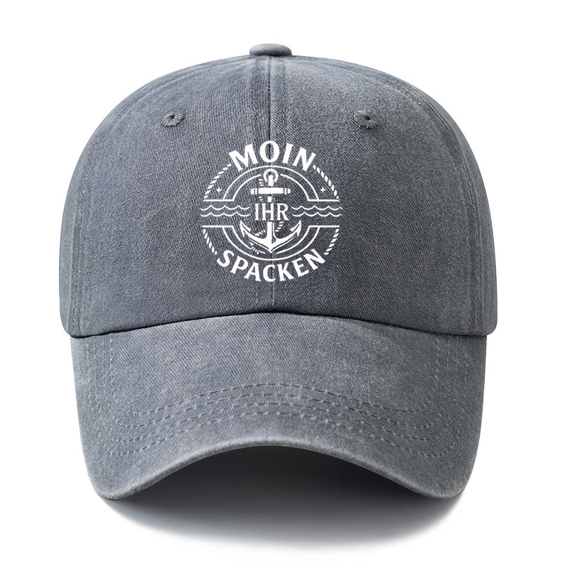 Unisex Fashion All-Match Printed MOIN SPAEN Baseball Cap, Classic Vintage Washed Outdoor Lightweight Curved Brim Hat, Trucker Cap, Suitable for Outdoor Vacation Travel Camping And Casual Occasions, Holiday Party Hip-Hop Hat