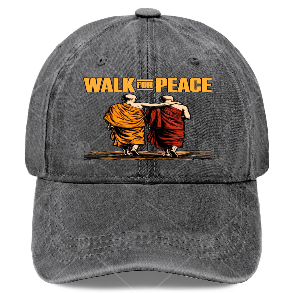 Unisex Vintage Washed Baseball Hat Featuring a Bold Quote about Walking for Peace with Monks