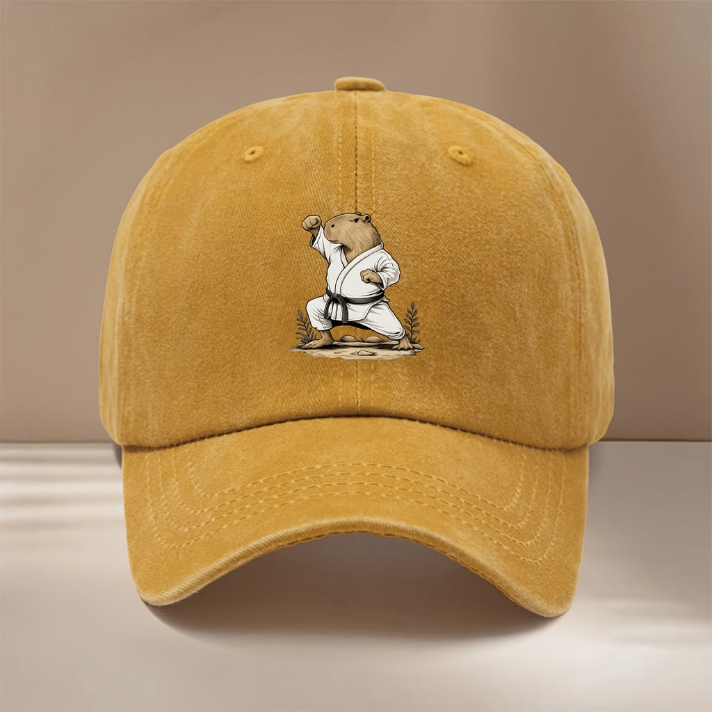 This Is a Baseball Cap Featuring a Capybara Design with a Martial Arts Theme. It'S Lightweight, Trendy, Adjustable, And Suitable for Both Men And Women. The Comfortable And Stylish Duckbill Hat Is Perfect for Outdoor Sports, Gatherings
