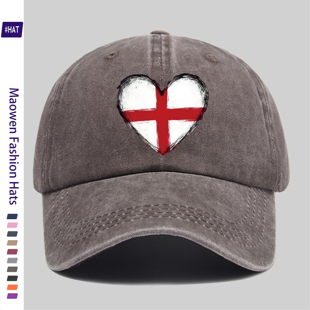 1pc of Vintage Distressed Adjustable Sports Cap, Washed and Distressed with an English Flag and Heart Pattern Print, Outdoor Casual Cap, Fashionable Printed Breathable Baseball Cap, a Must-have Fashion Item, Ideal for Outdoor Sports and Travel Ca