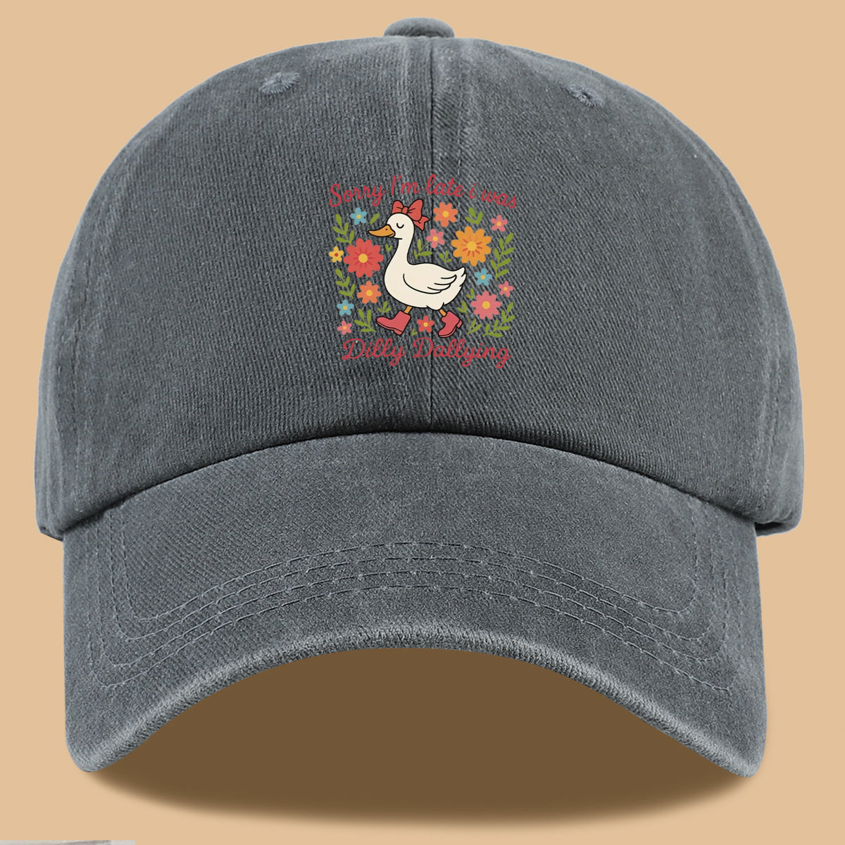 1pc Cute Duck "Sorry I'M Late, I Was Procrastinating" Printed Baseball Cap, Comfortable Breathable Sun Hat, Fashionable And Aesthetic Unisex Baseball Cap, Adjustable Size, Casual Duckbill Cap, Suitable for Picnics, Shopping, Dates, Walks, Vacations