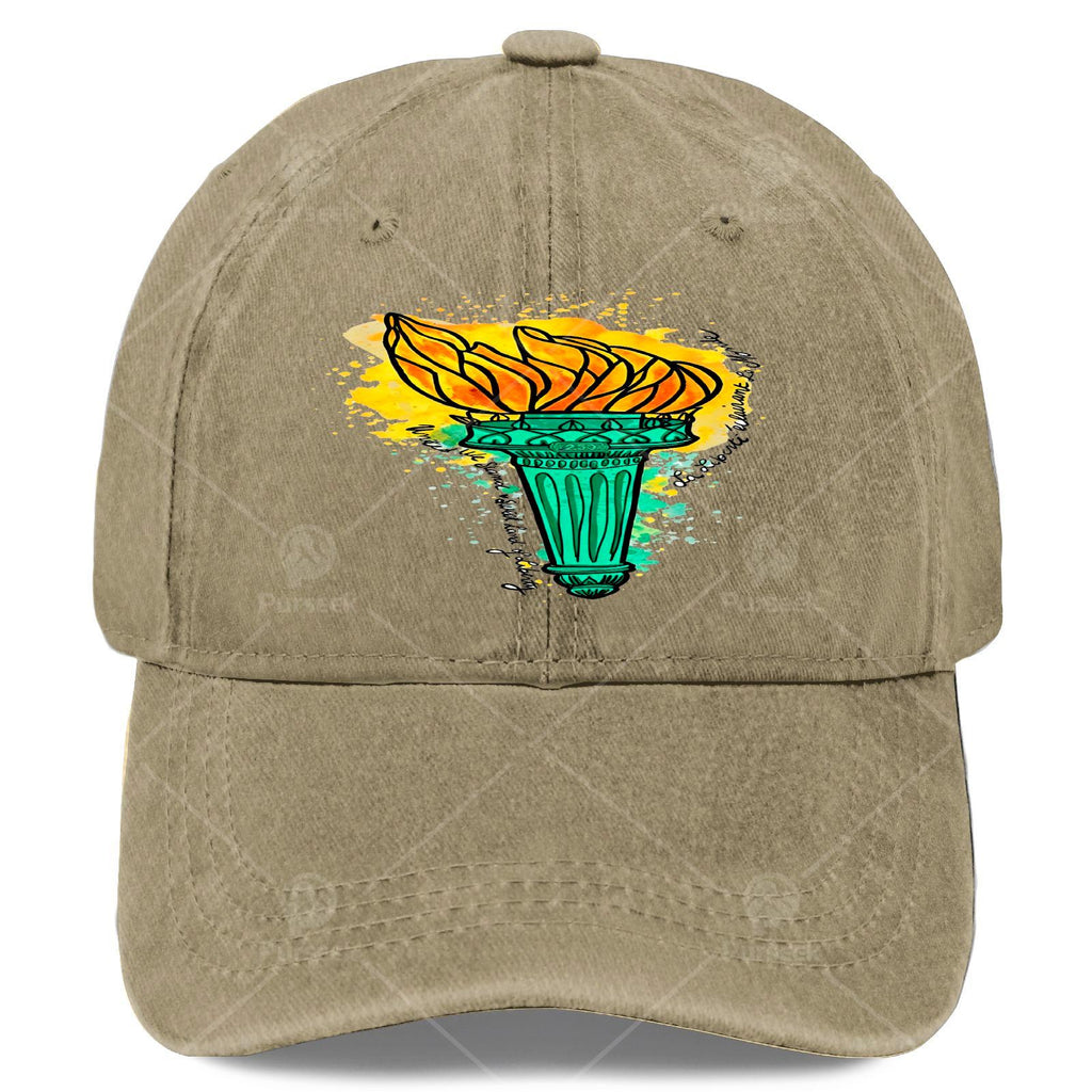 Fire of Liberty USA 250 French Retro Baseball Cap - Vintage Statue of Liberty Torch Print, Unisex Soft Washed Cap with Full Torch, Machine Washable Suitable for Christmas, 4th of, Games, Round-Top Curved Brim for Men & Women