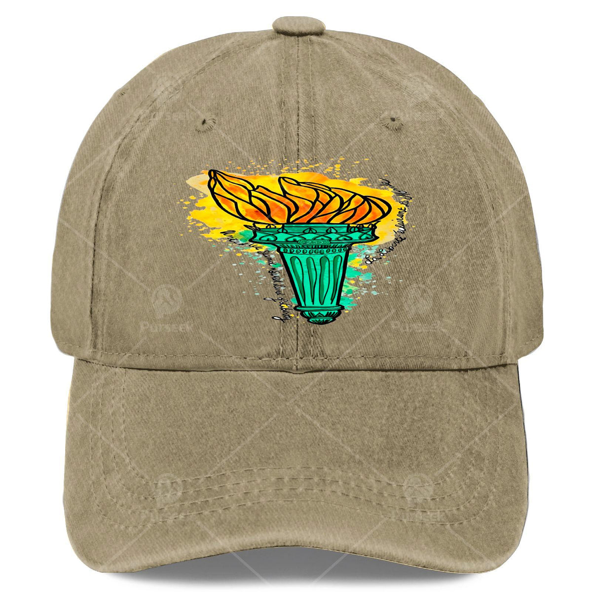 Fire of Liberty USA 250 French Retro Baseball Cap - Vintage Statue of Liberty Torch Print, Unisex Soft Washed Cap with Full Torch, Machine Washable Suitable for Christmas, 4th of, Games, Round-Top Curved Brim for Men & Women