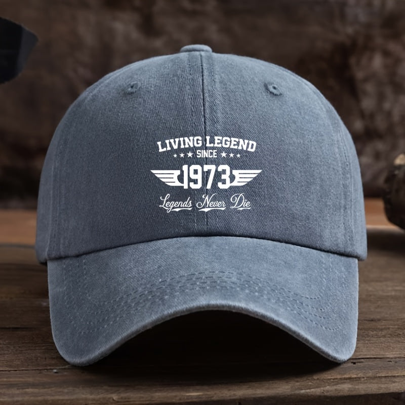 Men'S Black Baseball Cap Featuring a Print That Says 'Living Legend Since 1972.83inch' - a Fashionable Black Duckbill Hat Suitable for Outdoor Activities, Machine Washable, Made of Polyester