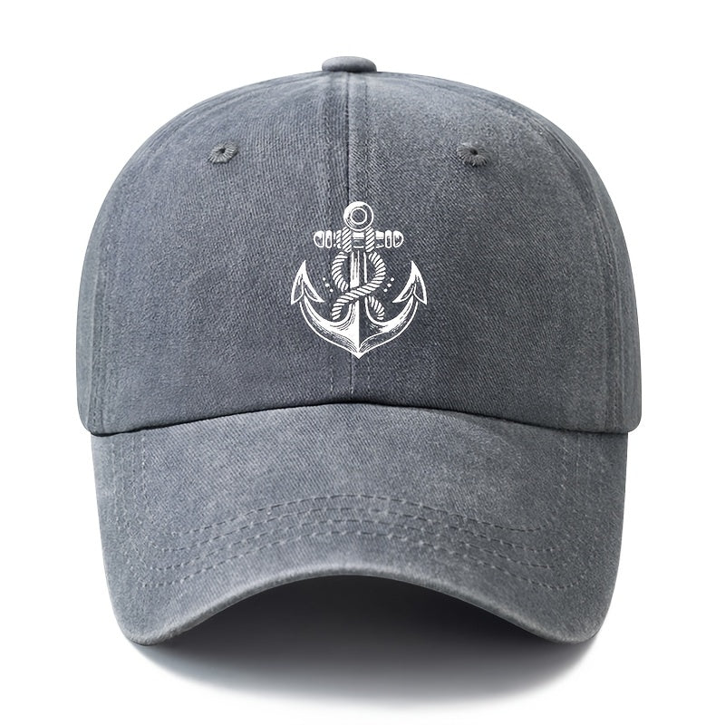 Unisex, Fashionable And Versatile Printed White Anchor Baseball Cap, Classic Retro Washed Outdoor Lightweight Curved Brim Cap, Trucker Baseball Cap, Suitable for Outdoor Vacations, Travel, Camping, And Other Casual Occasions, Hip-Hop Style Cap