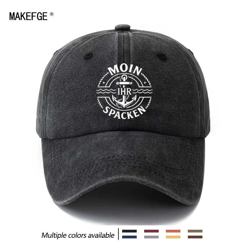 Unisex Fashion All-Match Printed MOIN SPAEN Baseball Cap, Classic Vintage Washed Outdoor Lightweight Curved Brim Hat, Trucker Cap, Suitable for Outdoor Vacation Travel Camping And Casual Occasions, Holiday Party Hip-Hop Hat