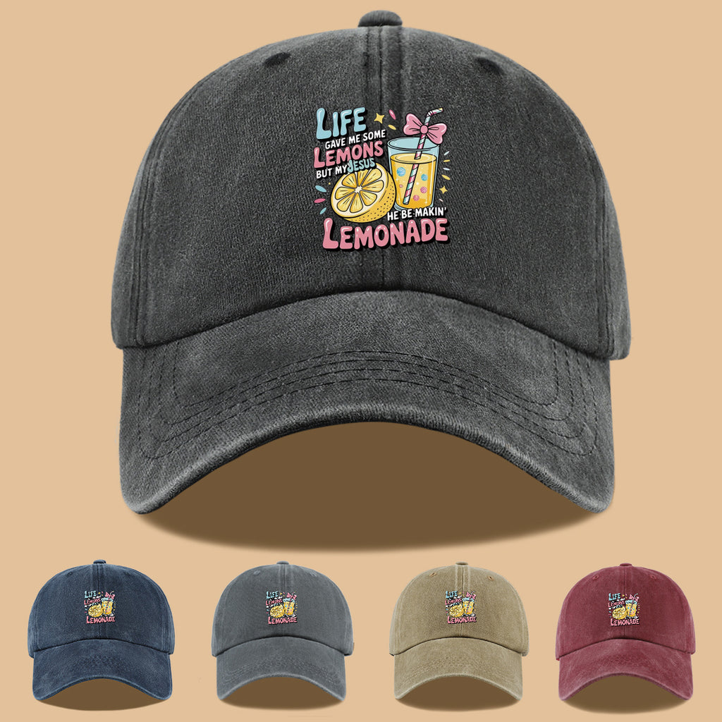 1pc "Life Gave Me Some Lemons but My Jesus He Be Makin' Lemonade" English Phrase Printed Baseball Cap, Fun Lemon and Lemonade Cup Illustration Sun Hat, Stylish, , and Aesthetically Pleasing, Unisex Adjustable Baseball Cap, Casual Street Hat