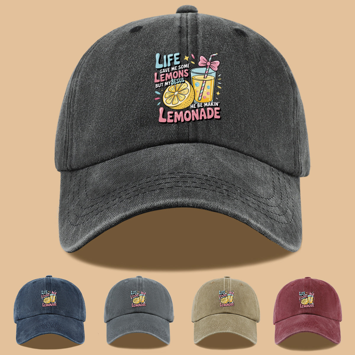 1pc "Life Gave Me Some Lemons but My Jesus He Be Makin' Lemonade" English Phrase Printed Baseball Cap, Fun Lemon and Lemonade Cup Illustration Sun Hat, Stylish, , and Aesthetically Pleasing, Unisex Adjustable Baseball Cap, Casual Street Hat