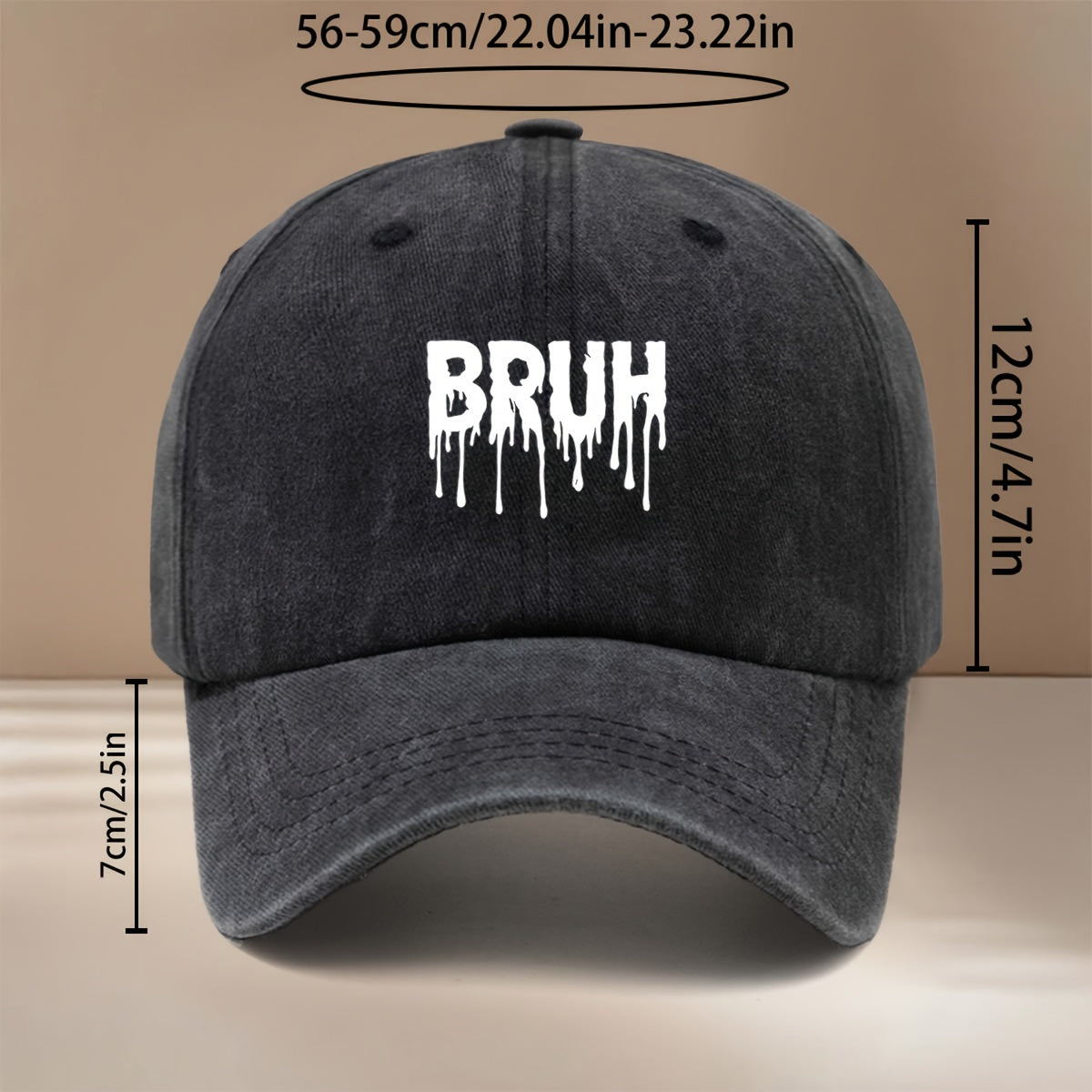 White "BRUH" Text Graphic Baseball Cap with Adjustable Size, Textured Hip-hop Style, Unisex Snapback Hat for Friends' Gatherings and Camping. Comfortable and Lightweight with a Curved Brim, This , Cool Six-panel Cap Features a Relaxed and Casual Fit.