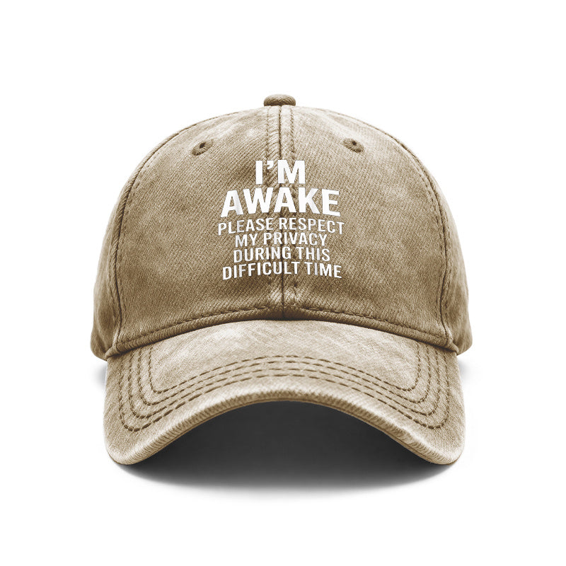 1pc Vintage Washed Unisex Baseball with "I'M AWAKE PLEASE RESPECT MY PRIVACY" Print - Adjustable Hat Suitable for Outdoor & Casual Wear, Gifts for Men & Women, Year-Round, Privacy Statement for and Daily Use