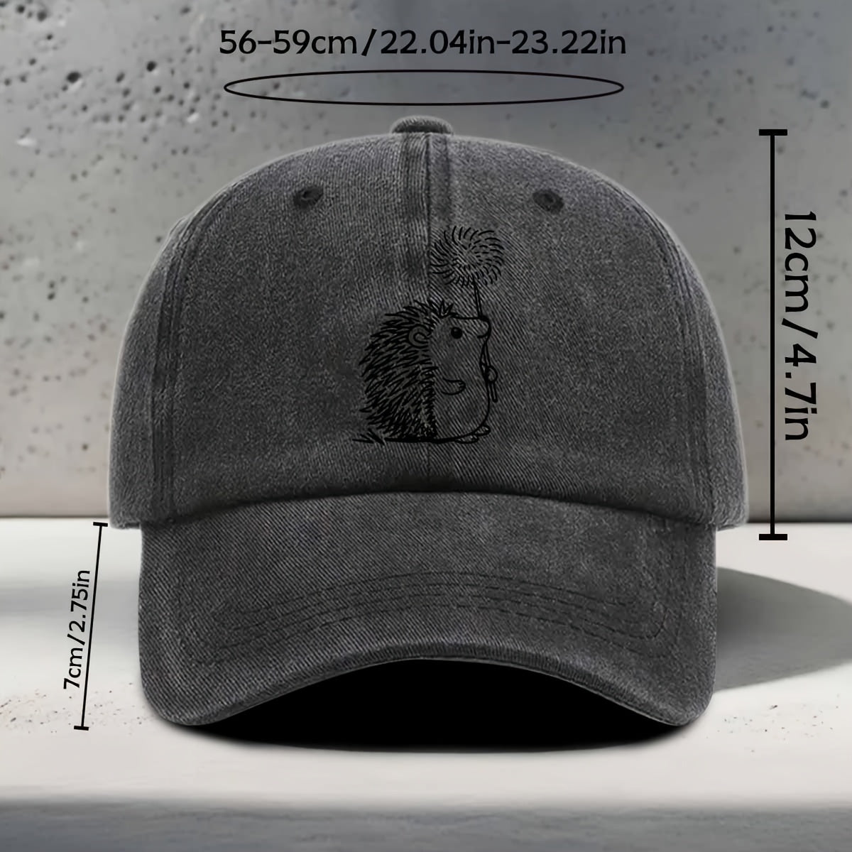 Men's & Women's Hedgehog Print Baseball Cap - Adjustable Washed Curved Brim Hat Suitable for Outdoor Sports, Travel, Casual Wear - Unisex Hip-Hop Cap with Hedgehog, for Daily Use and Vacation Activities
