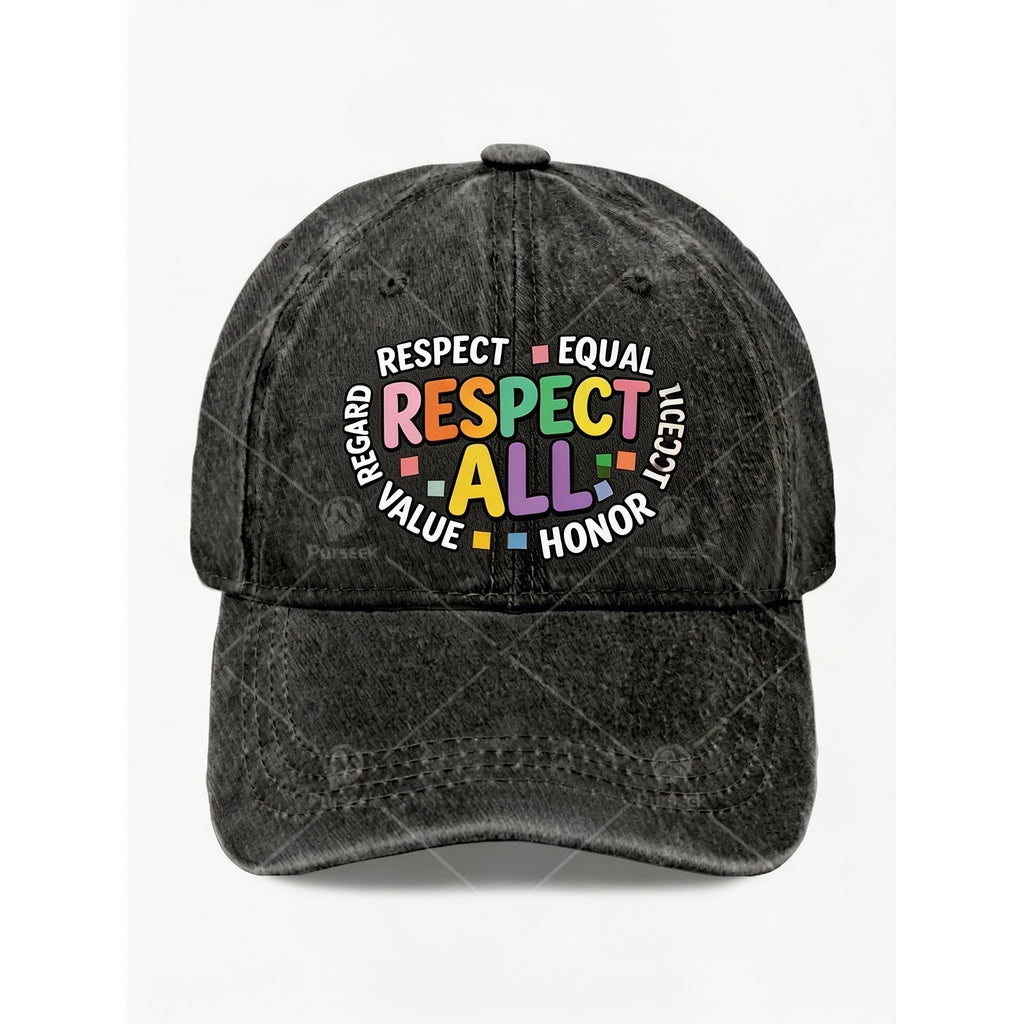 Respect All Equality Quote Hat - Unisex Vintage Cap with Colorful Equality Lettering, Adjustable Pull String Closure, Machine Washable Suitable for Casual Streetwear, Gifts for &, Equality-Themed Design