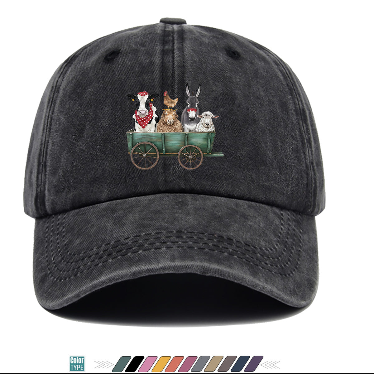 1pc Farm Animal Fun Cartoon Print Baseball Cap, Comfortable Breathable Sun Hat, Fashionable Cute Aesthetic Unisex Cap, Adjustable Size, Travel Hat, Pastoral Style Casual Hat, Suitable for Outdoor Picking, Farm Tour, Picnic, Dog Walking