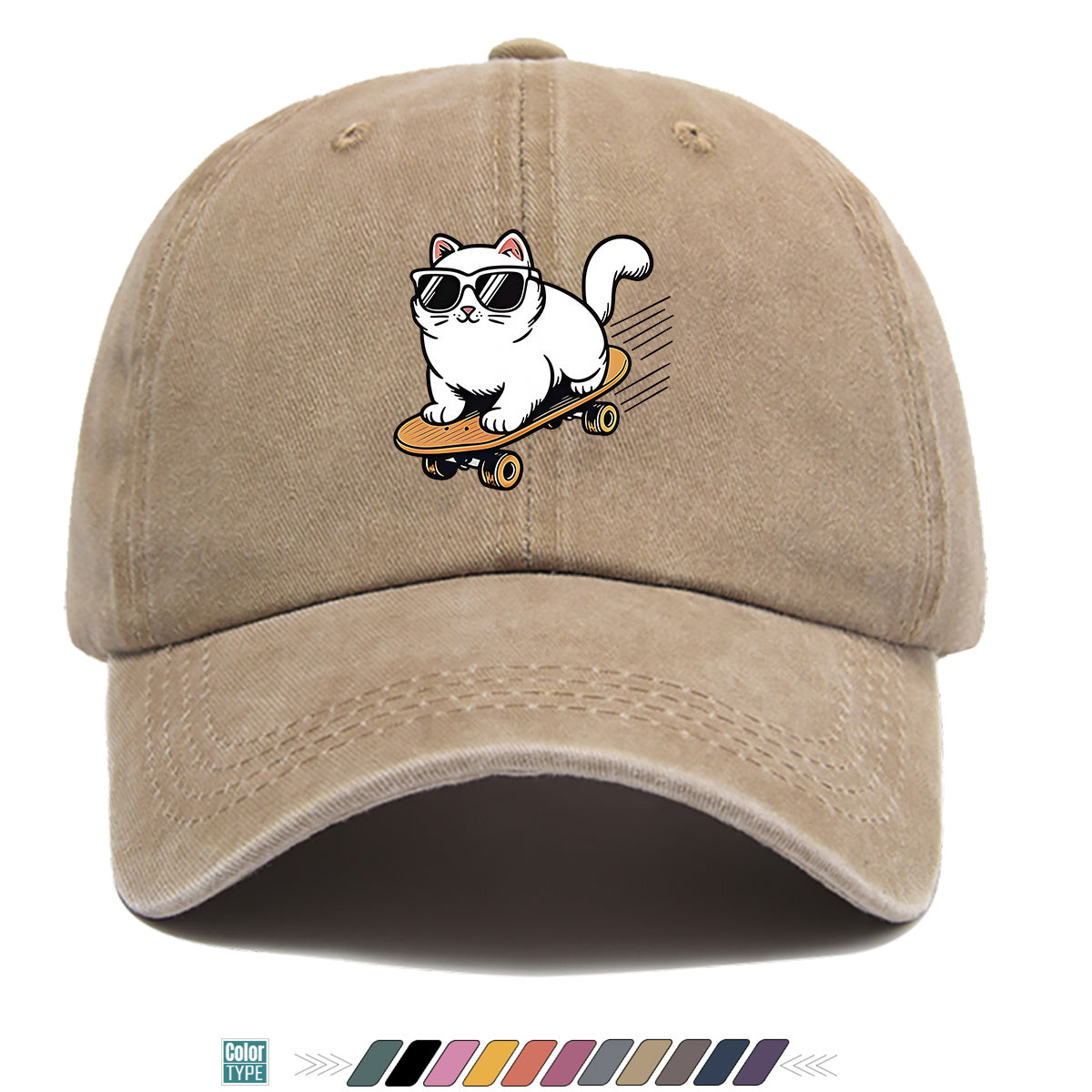 1pc 1pcs White Cat with Fashion Glasses Trucker Hat - Adjustable Unisex Cap Suitable for Skateboarding, Streetwear, Music Festivals, Summer Sun, Breathable Visor, Trendy Gift for &, Birthday Present for Skateboarders