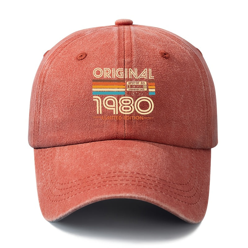 A Unisex, Stylish, and Versatile ORIGINAL 1980 Printed Baseball Cap. This Classic Vintage-washed Outdoor Lightweight Curved-brim Hat Is Also Known as a Trucker Cap. Suitable for Casual Occasions Like Outdoor Vacations, Travel, and Camping, It Also