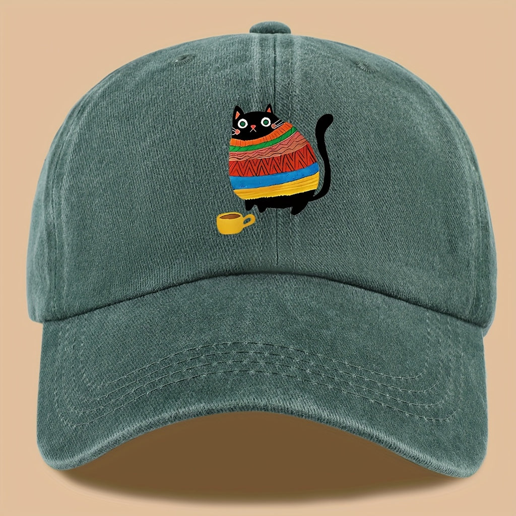 70 Lightweight Breathable 1pc Cat Print Trucker Hat - Vintage Washed Baseball Cap with Adjustable Strap, Unisex Outdoor Sun Hat | Ideal for Vacation, Hiking, Birthday Gifts