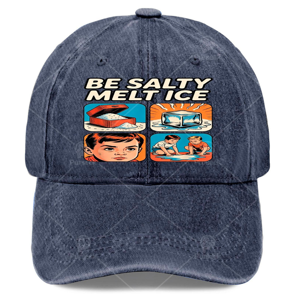 Unisex Fashion Baseball with a Washed And Distressed Look, Featuring The Humorous Phrase 'Stay Salts Melt I CE' As a Fun Gift