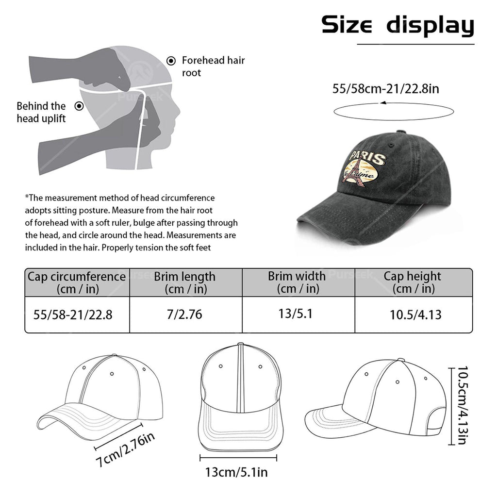 Paris Eiffel Tower Je Taime Vintage Baseball - Retro French Souvenir Hat Suitable for Travel, Unisex &, Iconic Eiffel Tower Print, Round Top for Christmas Gifts, 4th of Events, Casual Wear