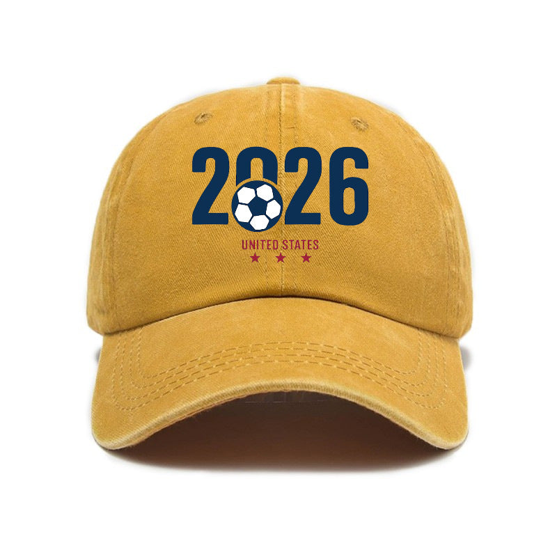 Washed Distressed Printed Baseball Cap Adult Hot Selling Trendy Style 2026 Soccer Print Washed Vintage Distressed Soft Top Cap Unisex
