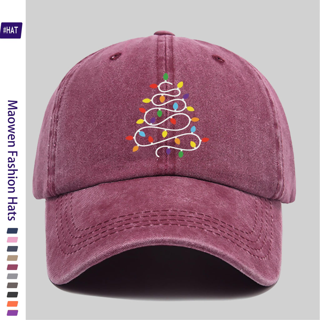 1pc Unisex Adjustable Trucker Dad Hat with Christmas Light Pattern & Distressed Vintage Wash - Lightweight Baseball Cap Suitable for Sports, Travel, Casual Wear, Outdoor Activities, Machine Washable, All-Season Cap with Buckle Closure Design