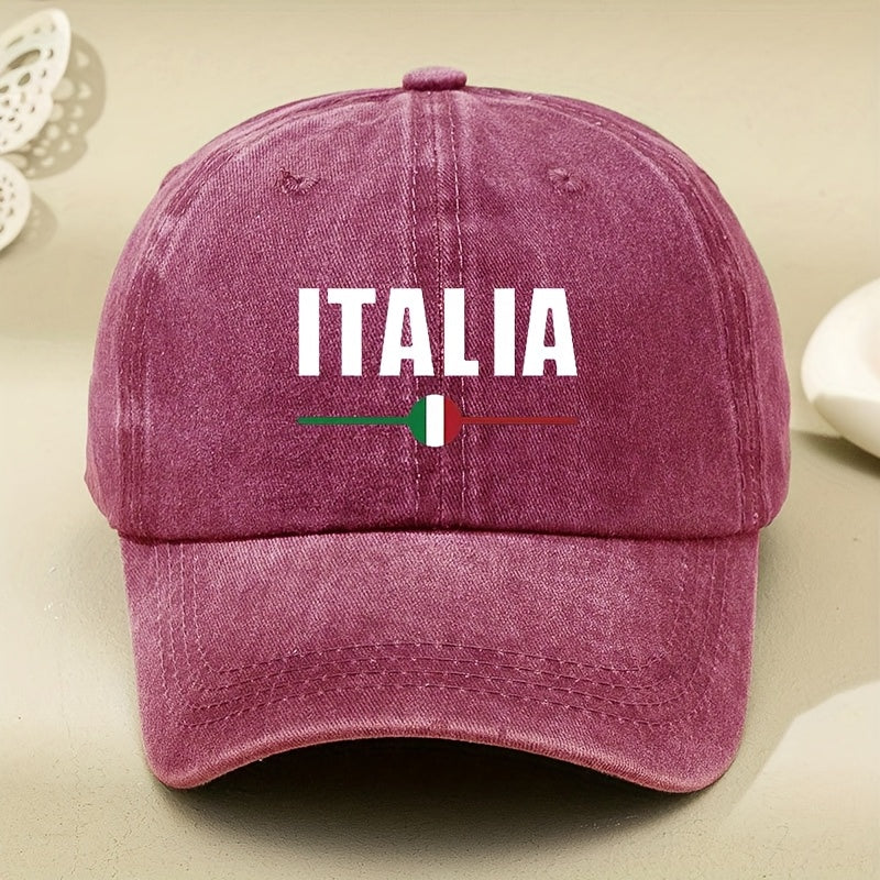 Italian White Letter Print Washed Vintage Baseball Cap, Casual Soft-Top Curved Brim Baseball Cap, Outdoor Duckbill Cap, Unisex Driver'S Cap, Distressed Washed Hat, Men'S Hat, Women'S Hat