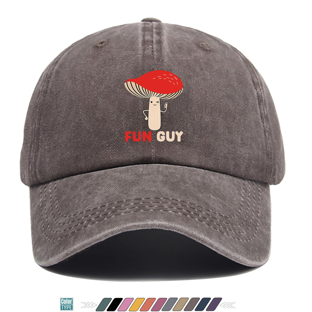 1pc FUN GUY Mushroom Print Baseball Cap with Winking V-Sign & Mushroom - Adjustable Unisex Hat Suitable for Outdoor, Parties, Travel, Picnic, Camping - Breathable Sun Hat for Men & Women, Creative Gift for Daily Wear and Birthdays